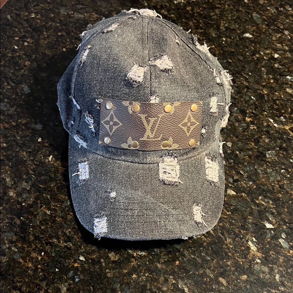 Louis Vuitton Distressed Denim Cap with Logo Patch